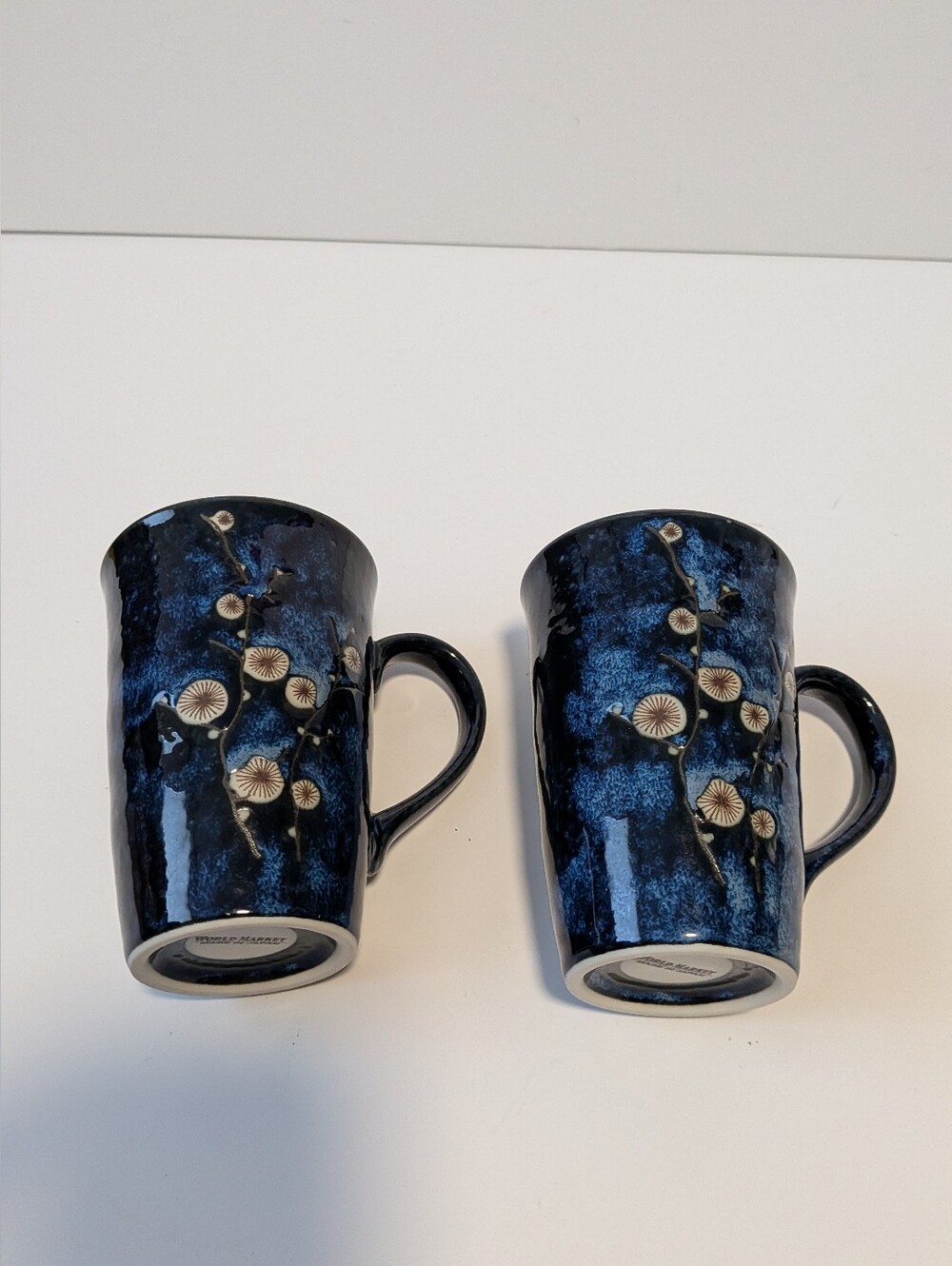 Cherry Blossom Japan Porcelain Tea Coffee MUG 10oz BLUE World Market  Set)